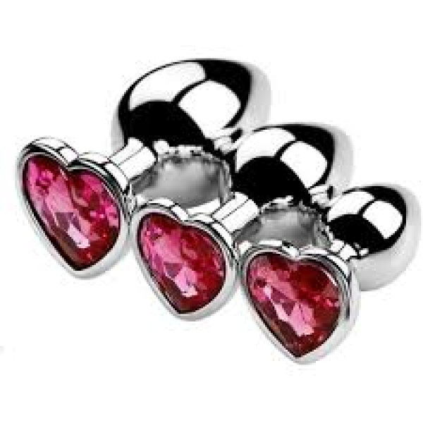 Kit Plug Anal Inox Bijou Cœur 3 Pièces